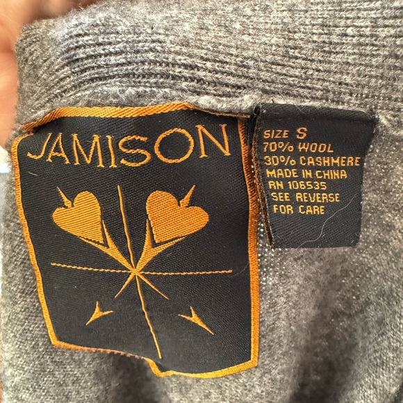 Jamison Women's Sz S Wool x Cashmere Blend Abstract Cardigan With Zipper Accents - Picture 5 of 5